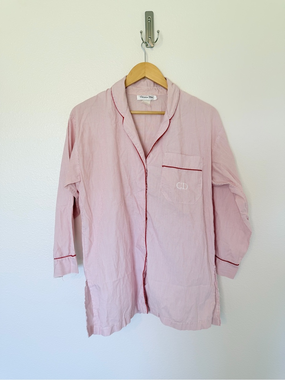 Christian Dior red and white striped sleep shirt pajama shirt